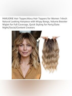 Wavy Hair Topper with Wispy Bangs - Blonde Ombre 14 inch